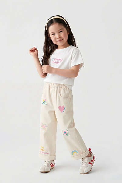 nivo baby Girl's Printed T-Shirt and Embroidered Detailed Pants Set