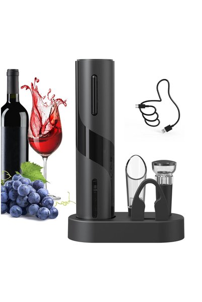 OEM Set Electric pentru Vin, Desfăcător Automat Reîncărcabil USB, cu Aerator, Vacuum Stopper și Cutter Folie, Negru