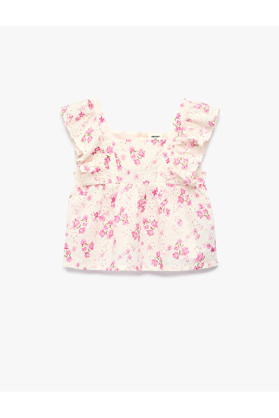 Koton Bluză florală fără mâneci, cu guler pătrat, brodată din bumbac