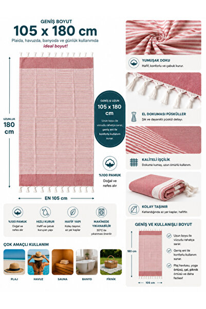 YUYİ 105*180 Large Size Cotton Peshtemal Beach Towel