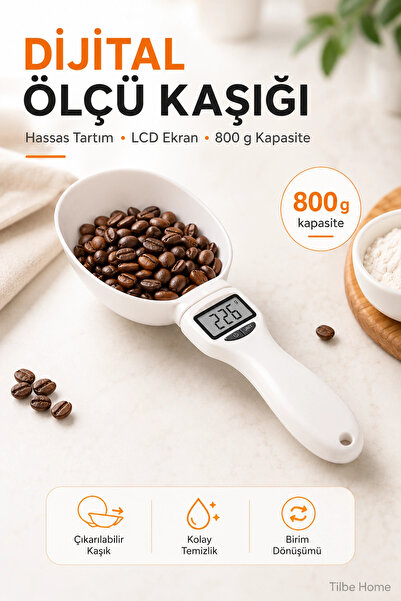 Tilbe Home Dijital Ölçü Kaşığı Terazi 800 Gr Hassas Tartılı Ölçü Kabı LCD Ekr...