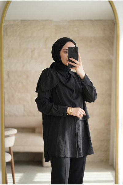 Kirazca Butik Women's Shoulder Wrap Shawl-Look Lace-Up Tunic