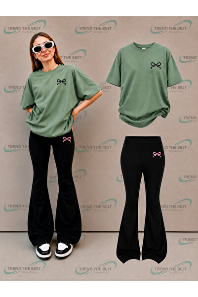 TREND THE BEST Trendin En İyisi Set de vară negru cu pantaloni evazați și tri...