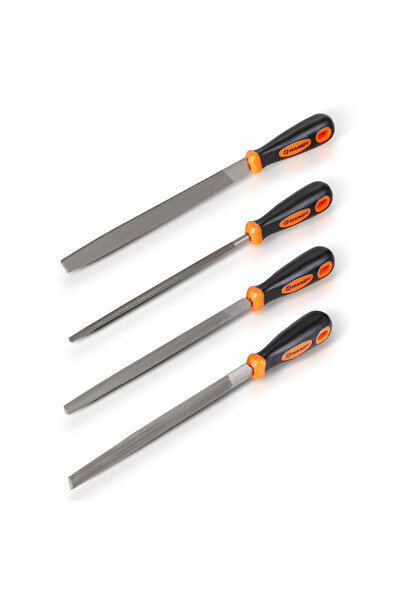 Handy Set of 4 hand files 8", 200 mm, for wood and metal, Anatomical handle