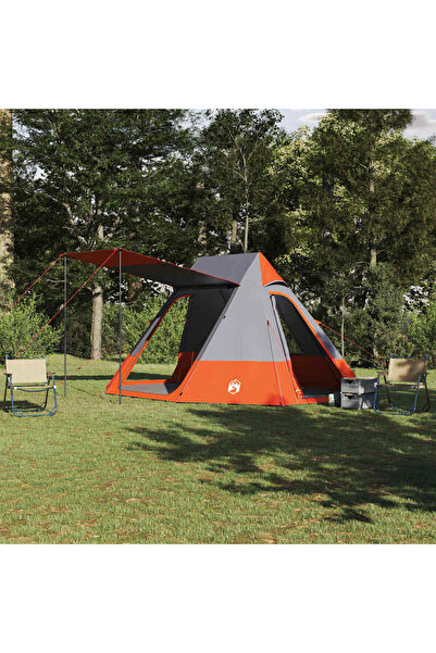 vidaxl Cort de Camping Gri si Portocalie 482 x 360 x 227 cm tafta