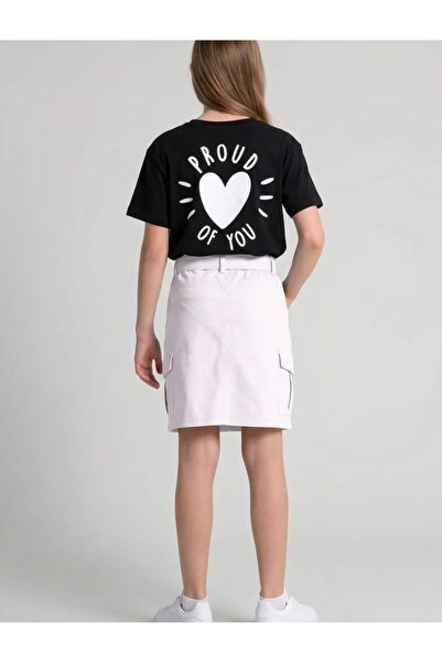 Dmb Girl's Heart Back Print T-Shirt and Krgo Pocket Belted Gabardine Skirt Tw...
