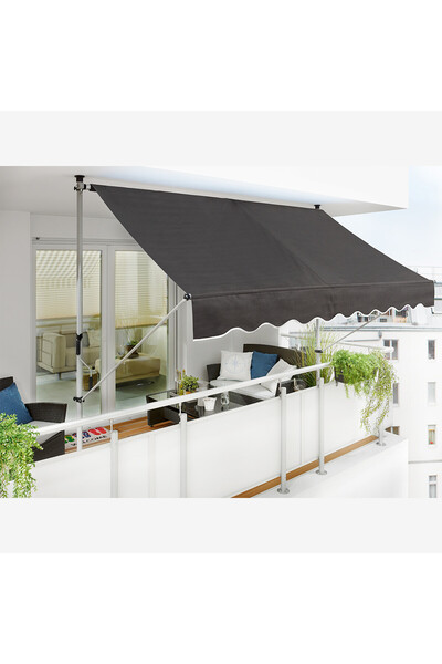 KÜSKÜ Teleskopik Balkon Tentesi Antrasit 300x130 cm Ayarlı Güneşlik Bahçe Bal...
