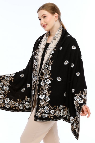 panşalço Papatya Model Black-Bone-Camel Knitwear Shoulder Shawl, Knitwear Shawl, Shawl, Women, Young, Mother Shawl, 75X180 cm
