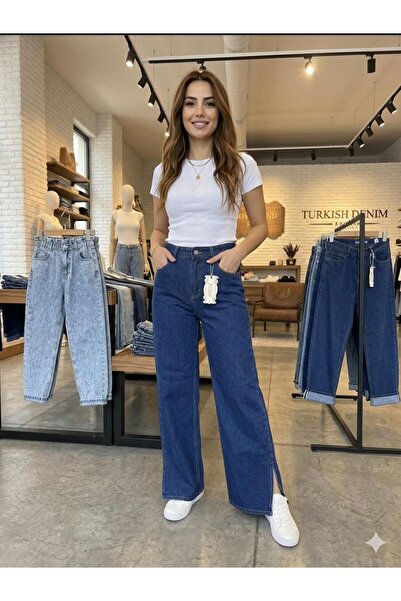 OwenLife Reepi̇ Jeans Palazzo Slit High Waist Comfortable Fit