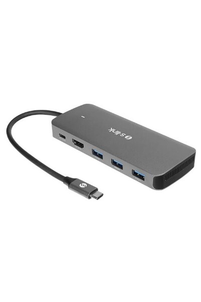 S-LINK SWV-USBC036 محول USB-C 6 في 1 معدني رمادي اللون مع وظيفة تخزين HDMI