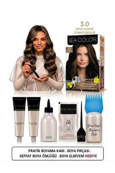 Sea Color Set Saç Boyası 3.0 Koyu Kahve 2 Li +Pratik Boya Kabı
