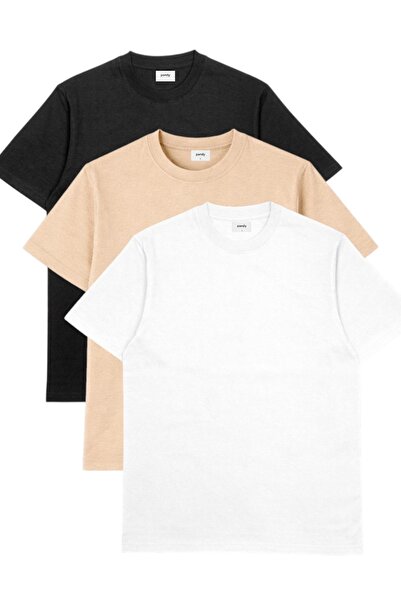 pandy Pachet de 3 tricouri oversize basic cu gât rotund