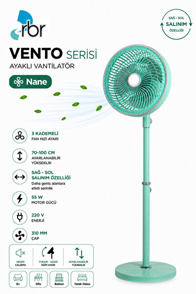 RBR Vento Ayaklı Vantilatör 55W 3 Kademeli Sessiz Fan | RBRVENTO