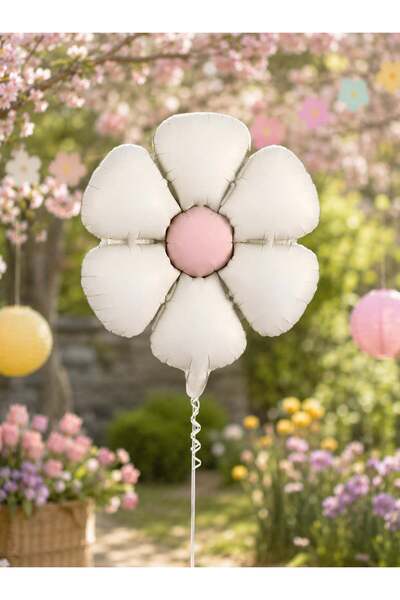Parti Adresi Retro Beyaz Papatya Folyo Balon Doğum Günü Parti Balonu 60 cm