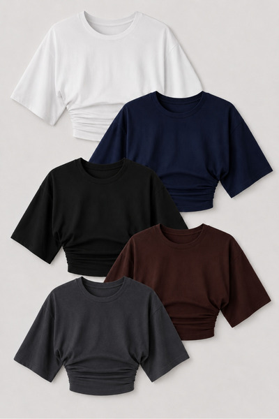COMBİNE MİCHAİL Kadın Trend Yazlık Şık 5 Li Crop Bluz