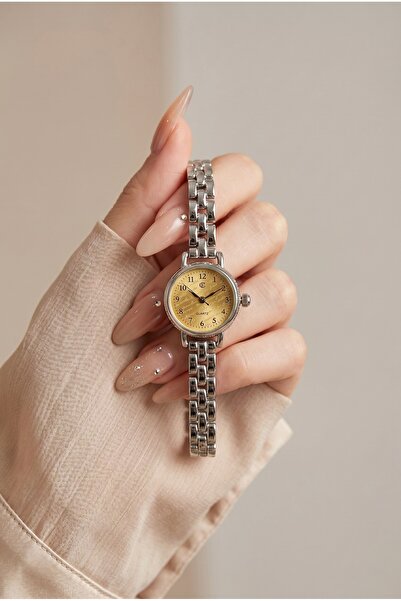 KLISHE Butik Summer Women's Steel Watch Silver Color & Yellow Dial Vintage Ol...