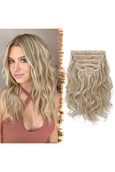 Barsdar Extensii de păr scurte, ondulate, cu clips - Extensii de păr blonde c...
