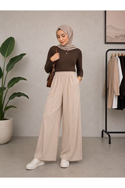 intimateunderwear Women's Elastic Waist Pocketed Loose-Leg Tunic Pants