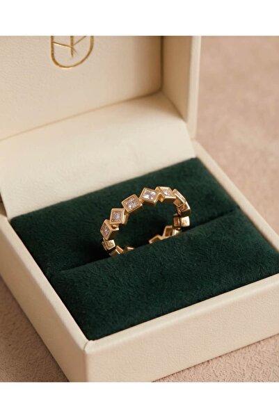 Portakal Esintisi Geovelle Minimal Geometric Framed Zircon Stone Adjustable Ring