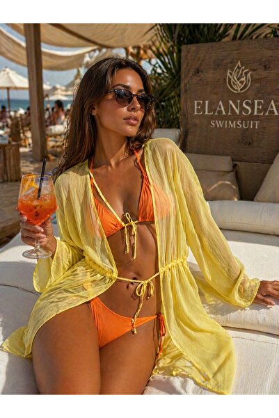 TR ELANSEA Sarı Şifon Pareo & Plaj ve Beach Club Şıklığı