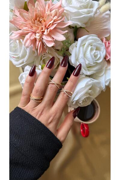 MonCheriAccessoire 14K Altın Kaplama Zirkon Taşlı X Model Yüzük