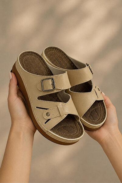 Godystep Anatolia Beige Women's Orthopedic Anatomical Padded Sole Buckle Deta...