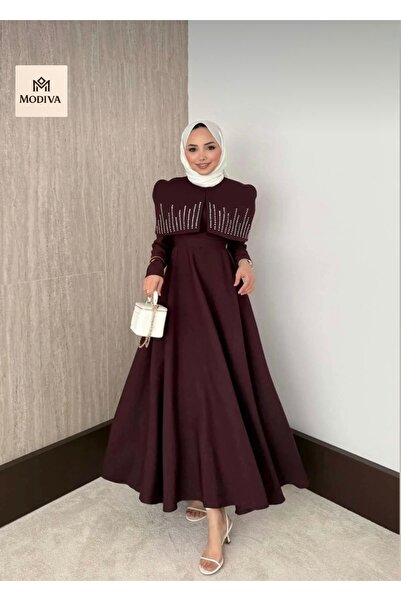 MODİVA MİX New Season!! Stone Embellished Cape Detailed Hijab Evening Dress