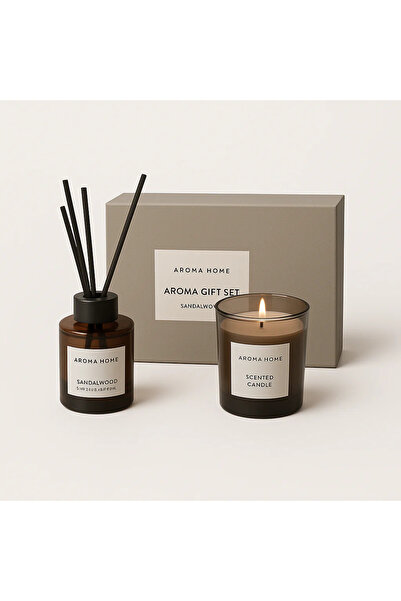 Aroma Home شمعة معطرة مع زيت ناشر للعطر 50 مل و5 أعواد خشبية، مجموعة هدايا في...