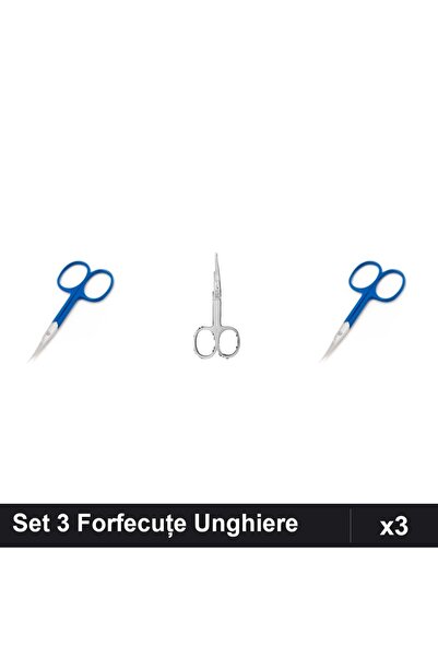 One Group Set 3 Forfecuțe Unghiere Profesionale, Clește Roșu, Cuticule Albast...