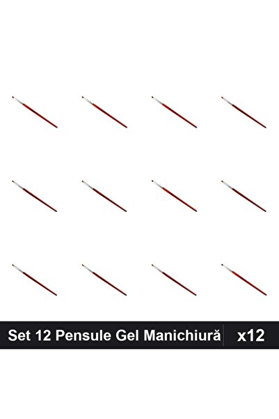 NAİLS Set 12 Pensule Manichiură Gel, Limba Pisică și Teșit, Profesionale UV/LED