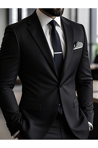 Generica Men's Black 2-Piece Classic Fit Suit Formal Business Party Wear