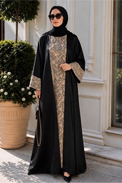 TRENDTESETTÜR KADIN SİYAH ELBİSELİ ABAYA TAKIMI T 68014