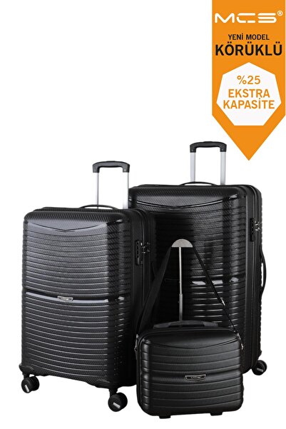 MÇS V379 AURA Y.ÜRETİM PP VALİZ 55 CM + 65 CM + MAKYAJ SİYAH SET