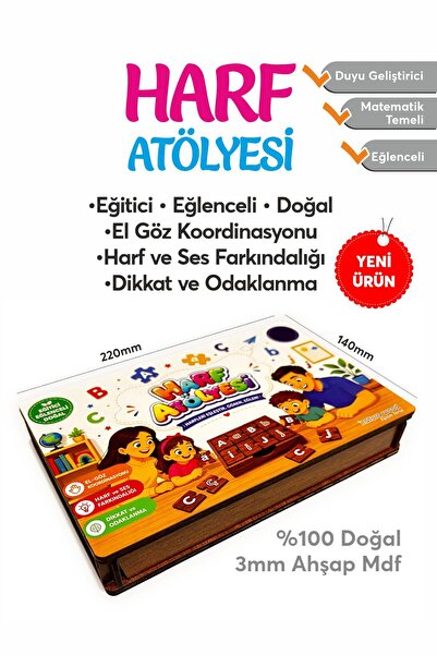 NATURA WOOD HARF ATÖLYESİ Ahşap Harf Çalışma Panosu,