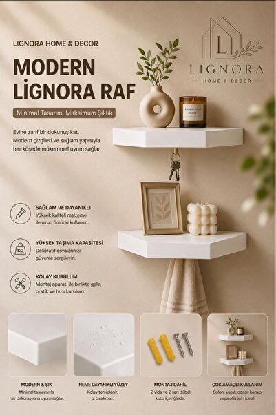 lignora AURA ÇOK AMAÇLI RAF / GİZLİ ASKILIKLI RAF / BÜYÜK BOY