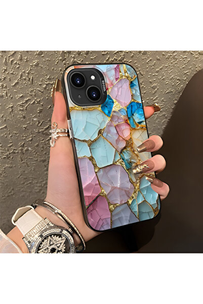 ARTISHELL iPhone 14 Plus/15 Plus Uyumlu Mermer Desenli Düşmeye Dayanıklı Tele...