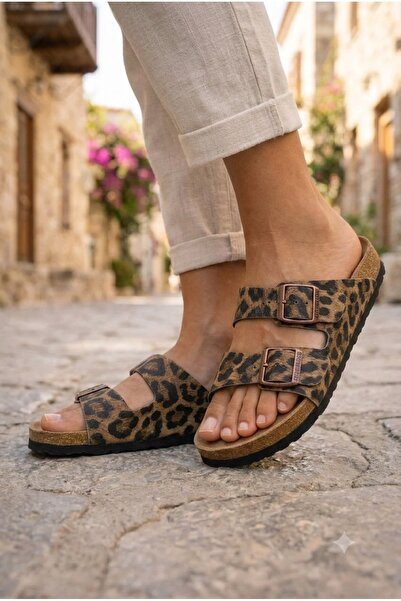 Verahed Papuci unisex cu model leopard și cataramă cu bandă dublă – Talpă ana...