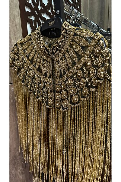 Hayalet kumaş Taşlı hazır pelerin gold model