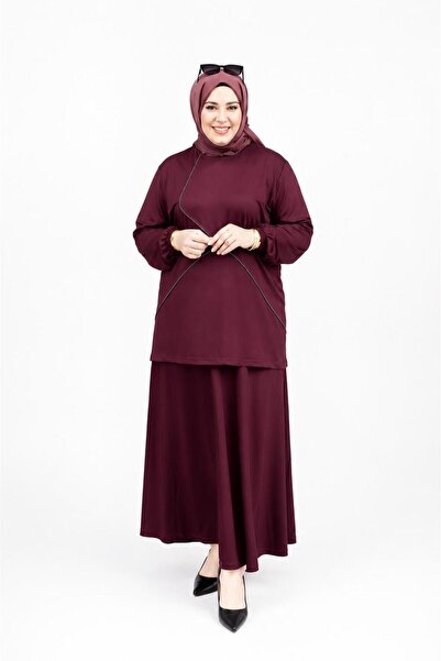 Ferace Women's Plus Size Diamond Combed Cotton Skirt Suit