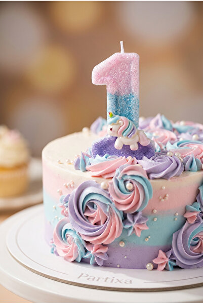 Partixa Unicorn Figürlü Pastel Renkli Rakam Mum Doğum Günü Pasta Süsü