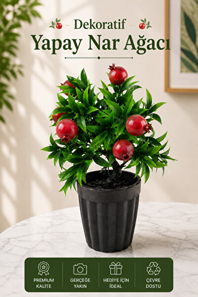 naturelove Dekoratif Saksılı Yapay Nar Ağacı - Yeşil Yapraklı Balkon Salon Mu...