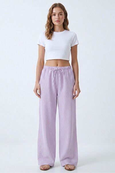 Saade Striped Elastic Waist Wide Leg Woven Trousers