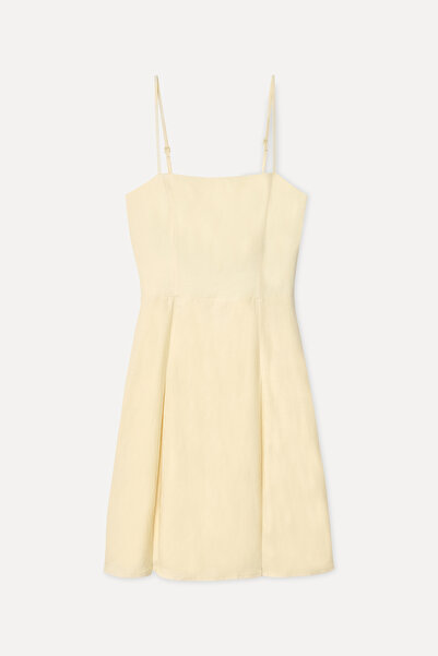 Mudo Women's Yellow A-Form Mini Linen Dress