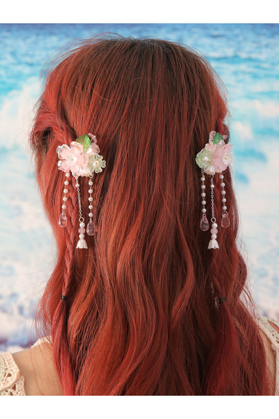 Take Two By Styli Pack of 2 - Pink Floral Tassel Hair Clips