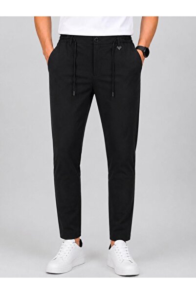 HZR wear Men's Lace-Up Elastic Jogger Chino Slim Fit Lycra Stretchy Trousers