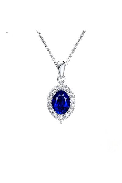 Raizel Silver necklace with blue sapphire and zircon pendant, Delicate Sapphire