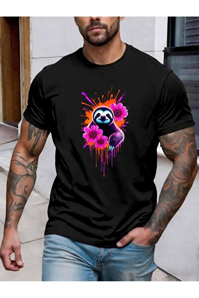 bolivia's تي شيرت رجالي قطني من Sloth Bloom بتصميم نابض بالحياة لطباعة السلوث...