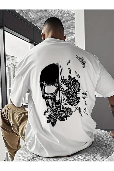 bolivia's Men's Trendy Hip-Hop Skull and Rose Graffiti Short Sleeve Summer Tee