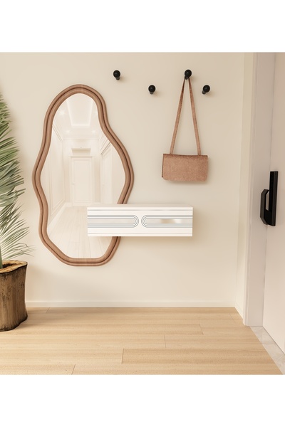 morepp Oslo 70cm Duvara Monte Tek Kapaklı Raflı Modern Dresuar Beyaz-Gümüş