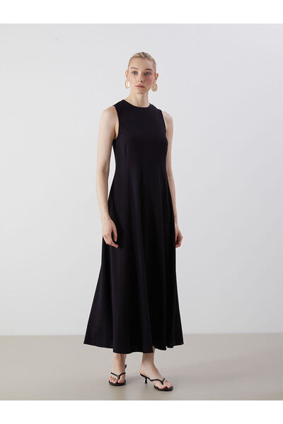 LC Waikiki Nevavm Oval Neck A-Line Linen Blend Dress with a Difference